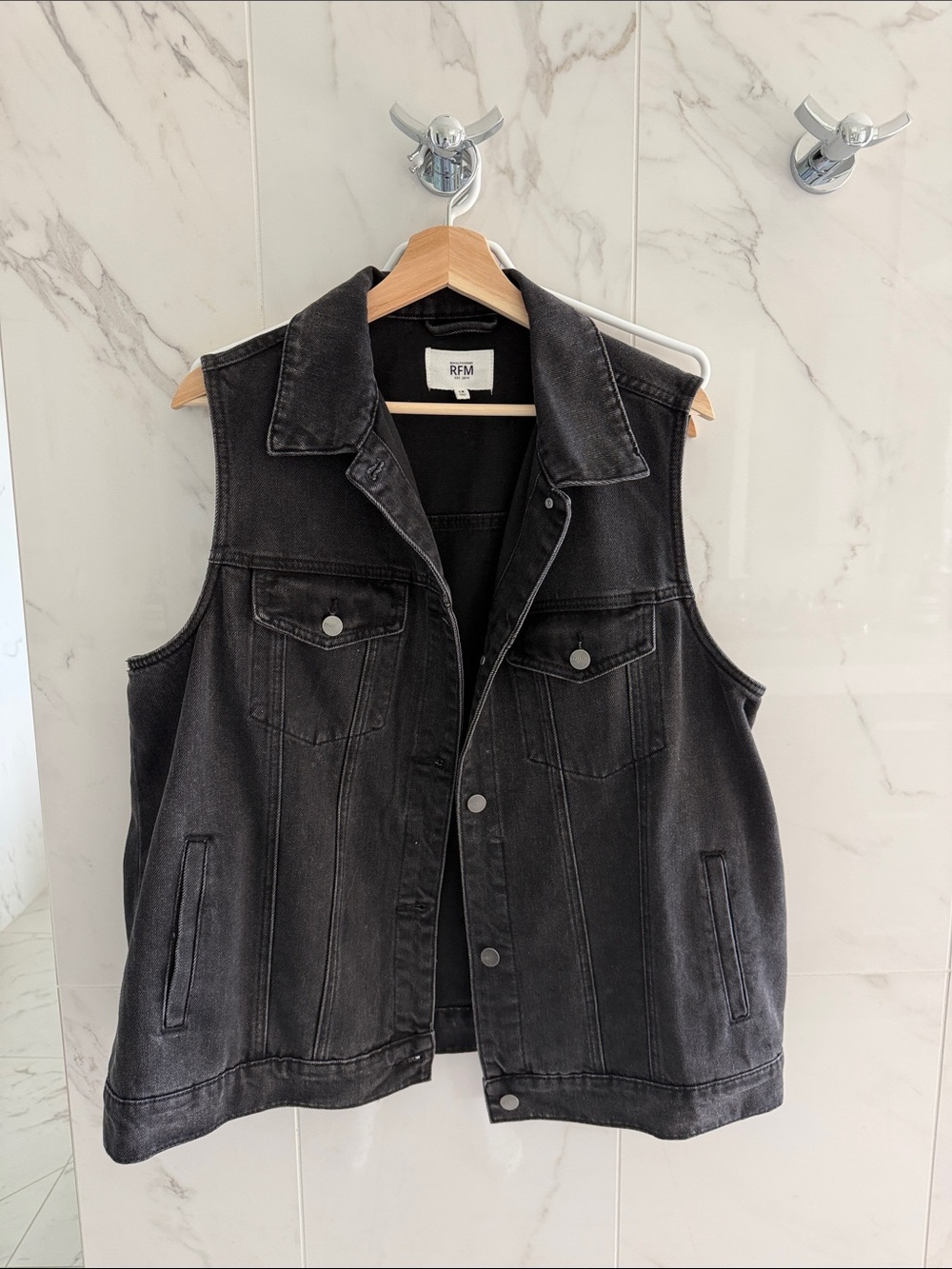 Women's Washed Black Denim Vest Jacket